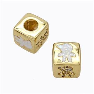 Copper Cube Beads Pave Zirconia Fire Opal Kids Large Hole 18K Gold Plated, approx 10x10mm, 5mm hole