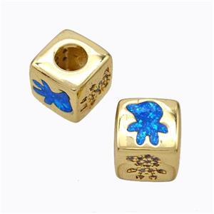 Copper Cube Beads Pave Zirconia Fire Opal Kids Large Hole 18K Gold Plated, approx 10x10mm, 5mm hole