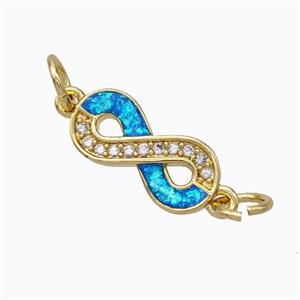 Copper Infinity Connector Pave Zirconia Blue Fire Opal 18K Gold Plated, approx 7-14mm