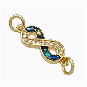 Copper Infinity Connector Pave Zirconia Multicolor Fire Opal 18K Gold Plated, approx 7-14mm