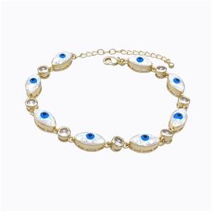 Copper Bracelet Evil Eye Pave White Fire Opal 18K Gold Plated, approx 7-13mm, 17-22cm length