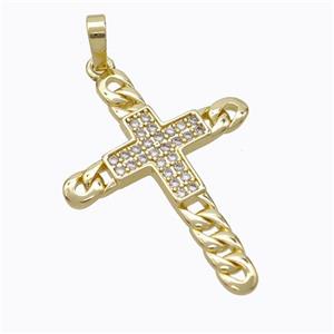 Copper Cross Pendant Pave Zirconia Gold Plated, approx 25-33mm