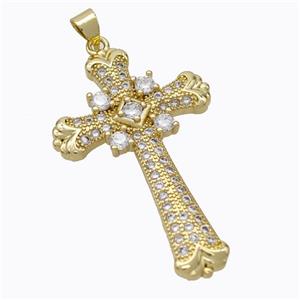 Copper Cross Pendant Pave Zirconia Gold Plated, approx 25-40mm