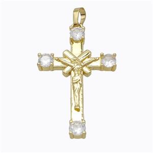 Copper Jesus Crucifix Cross Pendant Pave Zirconia Gold Plated, approx 22-35mm