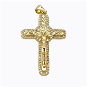 Copper Jesus Crucifix Cross Pendant Pave Zirconia Gold Plated, approx 23-33mm