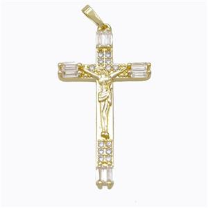 Copper Jesus Crucifix Cross Pendant Pave Zirconia Gold Plated, approx approx 22-40mm