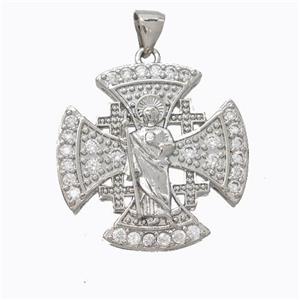 Copper Jesus Cross Pendant Pave Zirconia Platinum Plated, approx 24mm