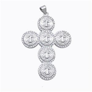 Copper Cross Pendant Pave Zirconia Virgin Mary Platinum Plated, approx 32-42mm