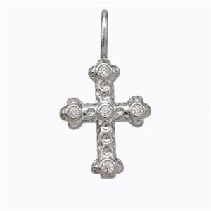 Copper Cross Pendant Pave Zirconia Platinum Plated, approx 14-18mm