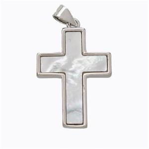 Copper Cross Pendant Pave Shell Platinum Plated, approx 18-24mm