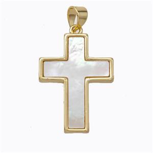 Copper Cross Pendant Pave Shell Gold Plated, approx 18-24mm