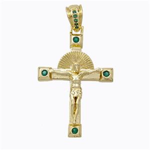 Copper Cross Pendant Micropave Zirconia Jesus Gold Plated, approx 22-30mm