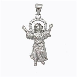 Jesus Charms Copper Pendant Pave Zirconia Platinum Plated, approx 15-24mm