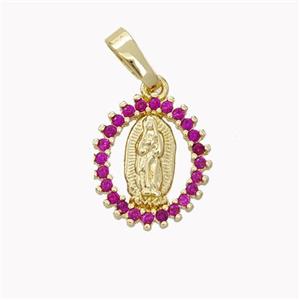 Virgin Mary Charms Copper Pendant Pave Zirconia Gold Plated, approx 12-13mm