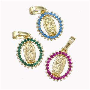 Virgin Mary Charms Copper Pendant Pave Zirconia Gold Plated Mixed, approx 12-13mm