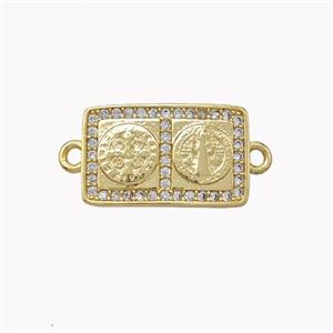 Copper Rectangle Connector Pave Zirconia Jesus Religious Gold Plated, approx 10-16mm