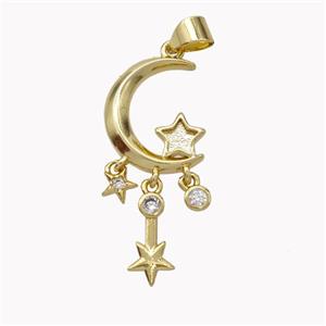 Copper Moon Pendant Pave Zirconia Star Gold Plated, approx 4mm, 6-10mm, 15mm