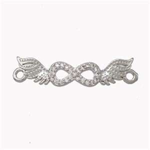 Copper Angelwings Connector Pave Zirconia Infinity Platinum Plated, approx 5.5-25mm