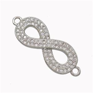 Copper Infinity Connector Micropave Zirconia Platinum Plated, approx 9-20mm