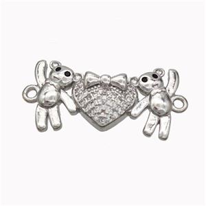 Copper Bear Connectore Pave Zirconia Heart Platinum Plated, approx 13-23mm