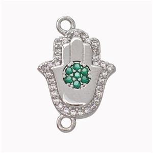 Copper Hamsahand Pendant Micropave Zirconia Platinum Plated, approx 13-15mm