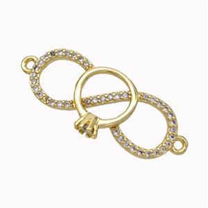 Copper Infinity Connector Micropave Zirconia Gold Plated, approx 12-25mm