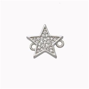 Copper Star Connector Micropave Zirconia Platinum Plated, approx 12mm