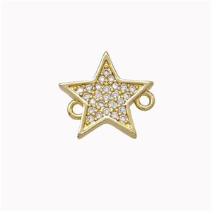 Copper Star Connector Micropave Zirconia Gold Plated, approx 12mm