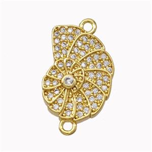 Nautilus Charms Copper Spiral Shell Connector Pave Zirconia Gold Plated, approx 12-16mm