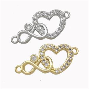 Copper Heart Infinity Connector Micropave Zirconia Mixed, approx 11-20mm