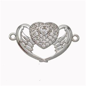 Copper Heart Angelwings Micropave Zirconia Platinum Plated, approx 14-20mm