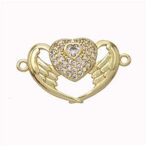 Copper Heart Angelwings Micropave Zirconia Gold Plated, approx 14-20mm