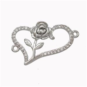 Copper Heart Micropave Zirconia Flower Platinum Plated, approx 18-25mm