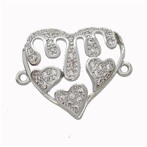 Copper Heart Micropave Zirconia Platinum Plated, approx 20-22mm