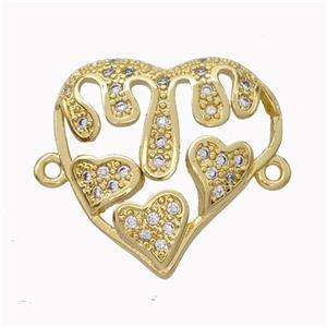 Copper Heart Micropave Zirconia Gold Plated, approx 20-22mm