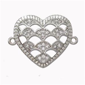 Copper Heart Micropave Zirconia Fan Platinum Plated, approx 20-22mm