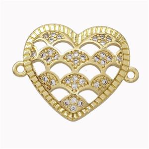 Copper Heart Micropave Zirconia Fan Gold Plated, approx 20-22mm