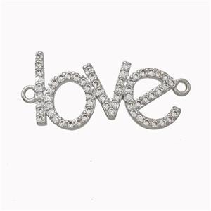 Copper LOVE Connector Micropave Zirconia Platinum Plated, approx 10-22mm