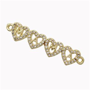 Copper MAMA Connector Micropave Zirconia Heart Gold Plated, approx 7.5-30mm