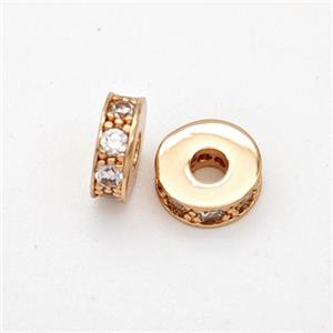 Copper Heishi Spacer Beads Micropave Zirconia Rose Gold, approx 7mm, 2mm hole