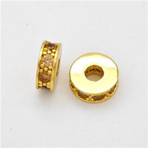 Copper Heishi Spacer Beads Micropave Zirconia Gold Plated, approx 7mm, 2mm hole