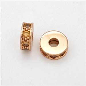 Copper Heishi Spacer Beads Micropave Zirconia Rose Gold, approx 7mm, 2mm hole