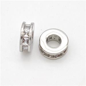 Copper Heishi Spacer Beads Micropave Zirconia Large Hole Platinum Plated, approx 9mm, 4mm hole