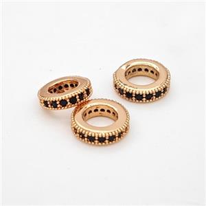 Copper Circle Spacer Beads Micropave Zirconia Large Hole Rose Gold, approx 8.5mm, 5mm hole