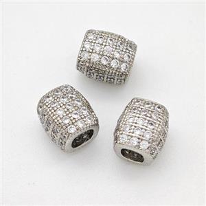 Copper Cuboid Beads Pave Zirconia Large Hole Platinum Plated, approx 6-7mm, 3mm hole