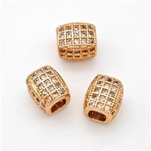 Copper Cuboid Beads Pave Zirconia Large Hole Rose Gold, approx 6-7mm, 3mm hole