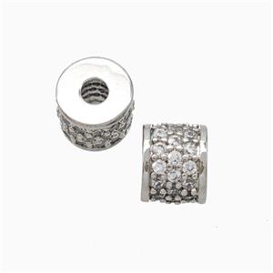 Copper Tube Beads Micropave Zirconia Platinum Plated, approx 6-7mm, 2mm hole