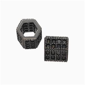 Copper Hexagon Tube Beads Micropave Zirconia Large Hole Black Plated, approx 8mm, 5mm hole