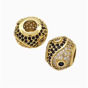 Copper Taichi Beads Micropave Zirconia Large Hole Round Gold Plated, approx 10-11mm, 5mm hole