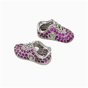 Copper Shoes Beads Micropave Zirconia Platinum Plated, approx 6-13mm